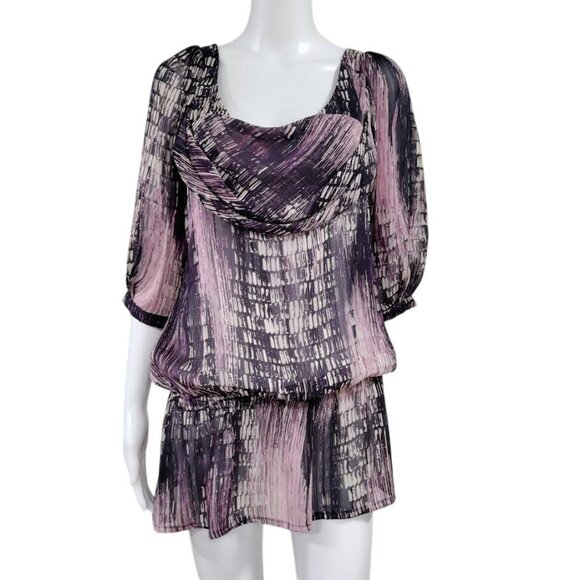 Casting Elegant Pink Black Abstract Print Blouson Mini Dress Women's Size 2 - Picture 1 of 8